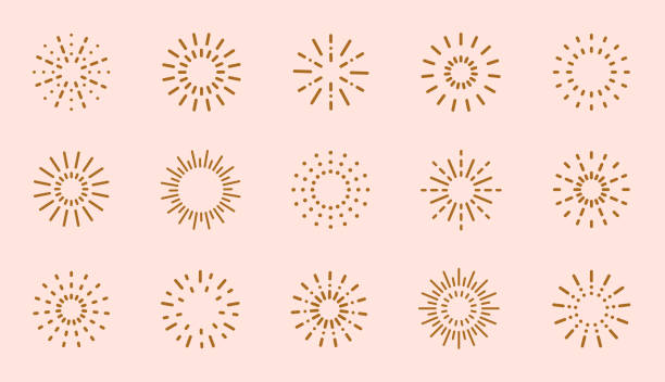 ilustrações de stock, clip art, desenhos animados e ícones de starburst line art icon. vector logo spark sunburst. outline sunburst and starburst, editable stroke - fireworks