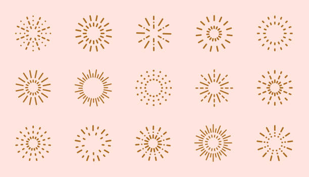 starburst line art icon. vector logo spark sunburst. outline sunburst and starburst, editable stroke - kıvılcım stock illustrations