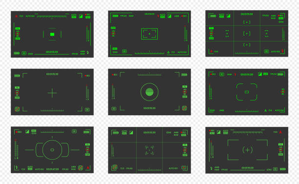 wizjer kamery noktowizyjny wideo lub rejestrator ramek fotograficznych płaski projekt zestaw ilustracji wektorowych. - hd camera stock illustrations