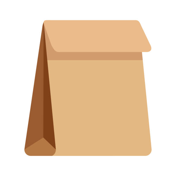 Craft package. Brown-beige paper packaging. Bio-packaging. A kraft bag is a product made of paper. Vector illustration isolated on a white background for design and web design Craft package. Brown-beige paper packaging. Bio-packaging. A kraft bag is a product made of paper. Vector illustration isolated on a white background for design and web design lunch clipart stock illustrations