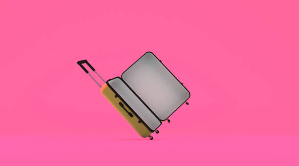 istock Close up of yellow opening suitcase mock up. 1365773409