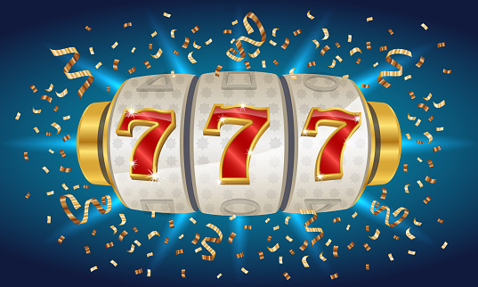 Jackpot Big win. Spin and win three sevens. Online casino banner. 777 Сasino background. Vector illustration.