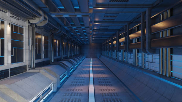 istock abstract background of Sci Fi Modern Futuristic Spaceship Tunnel Corridor gate, 3D illustration rendering 1365776629