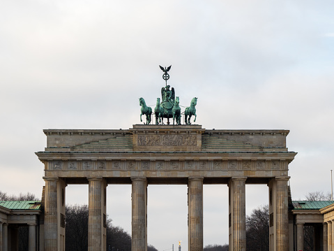 Brandenburg Gate in Berlin. Berlin is the capital of Germany.
