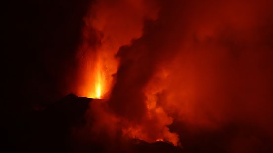 This is a photo of the erupticon of the Volcano Cumbre Vieja in the island of La Palma Canary Islands, Spain.