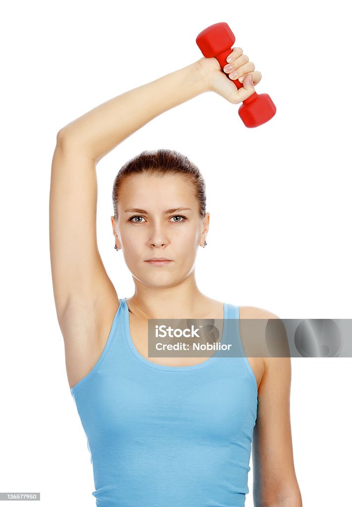 Woman with barbell Woman with barbell on white background Active Lifestyle Stock Photo