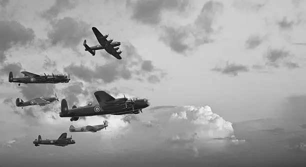 Photo of Black and white retro image Battle of Britain WW2 airplanes