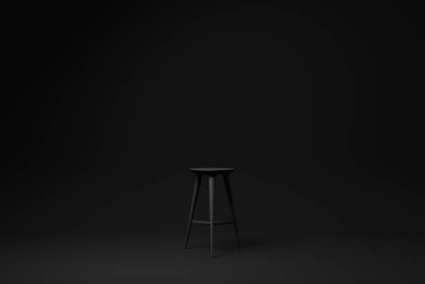 black modern bar stool on black background. minimal concept idea. monochrome. 3d render. - high stool imagens e fotografias de stock