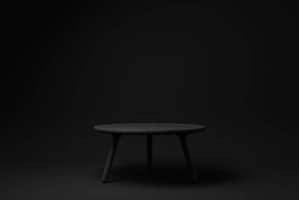 istock Black modern coffee table on black background. minimal concept idea. monochrome. 3d render. 1365783721