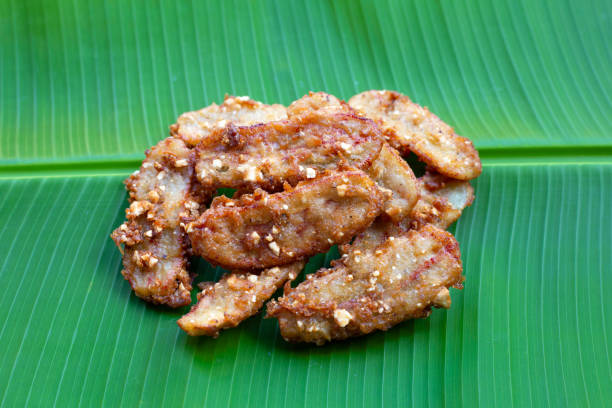 istock Fried bananas on banana leaves 1365783843