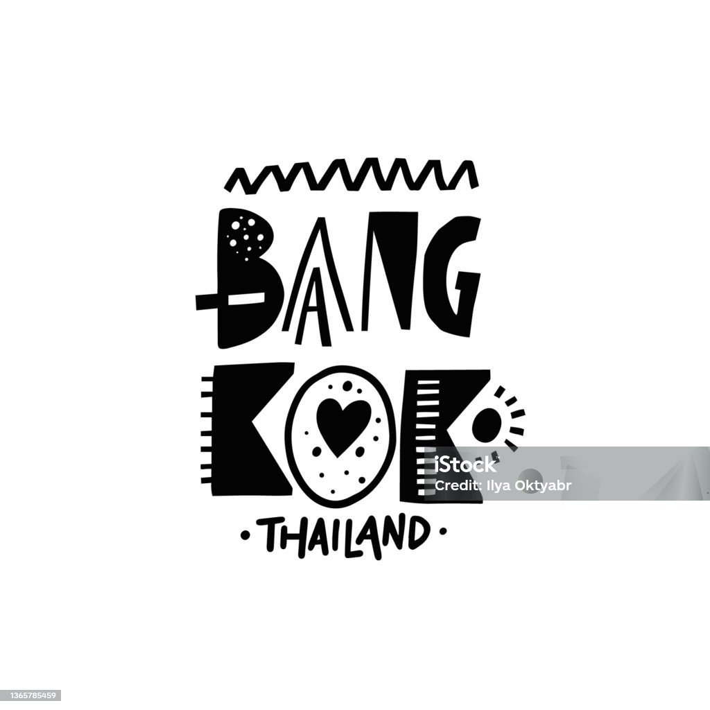 Văn Bản Thành Phố Bangkok Phong Cách Kiểu Chữ Scandinavia Màu Đen ...