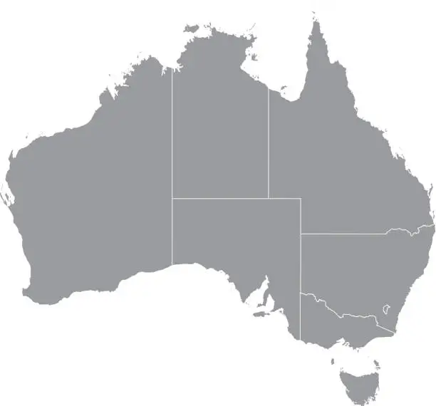 Vector illustration of Gray states and territories map of AUSTRALIA