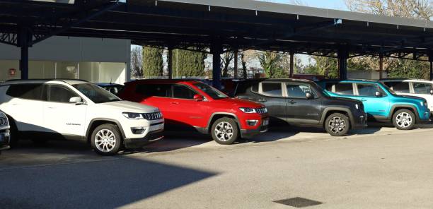 compass and renegade models of jeep automaker in a row. - editorial sports utility vehicle car jeep imagens e fotografias de stock