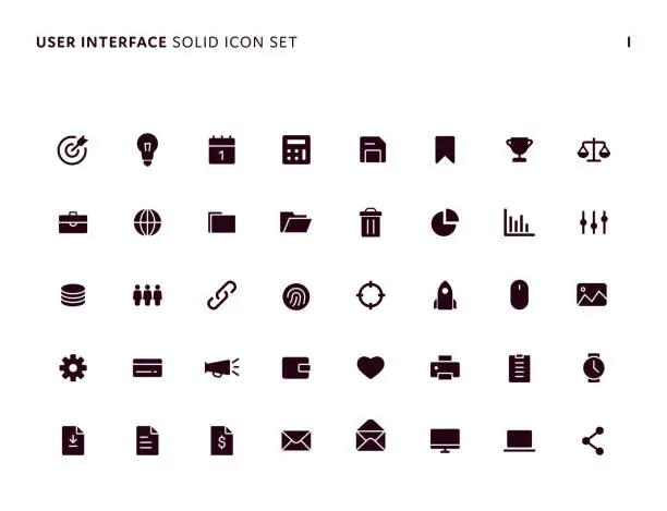 Vector illustration of User Interface Simple Solid Icon Set