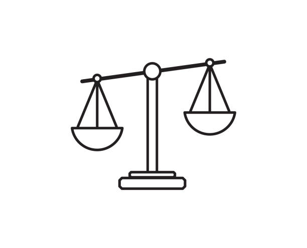ikona skalowana izolowana na białym tle. sprawiedliwość, symbol adwokata. ilustracja wektorowa. - scales of justice illustrations stock illustrations