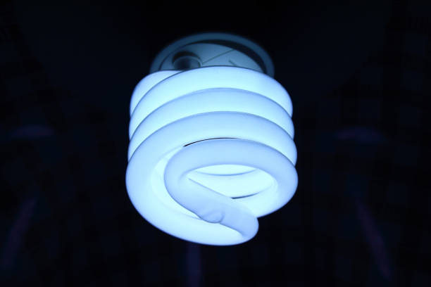 Close-up of a luminous LED lamp on a black background. LEDs