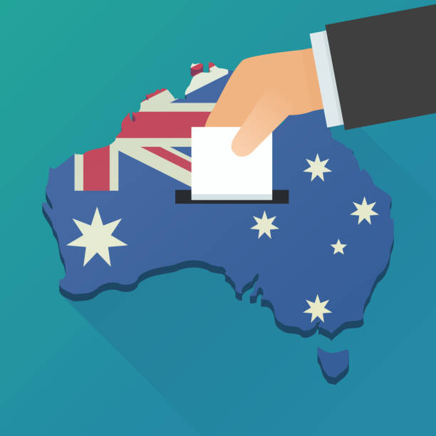 ilustrações, clipart, desenhos animados e ícones de eleição australiana (design plano) - australia map australian flag flag