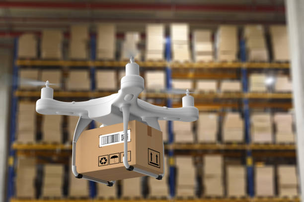 istock Delivery drone in warehouse 1365800713