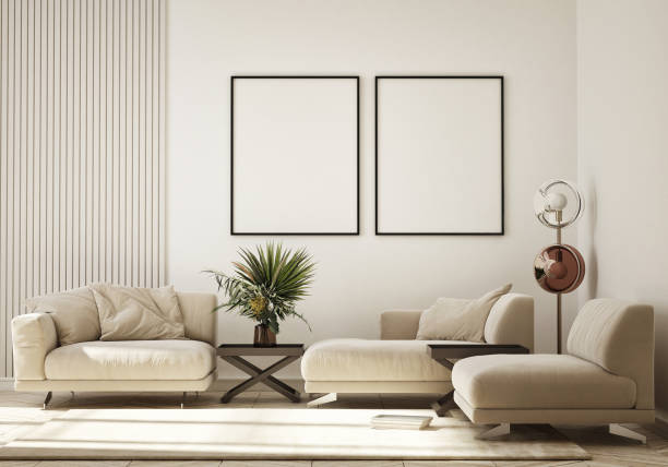 istock mock up poster frame in modern interior background, living room, Scandinavian style, 3D render, 3D illustration 1365806057