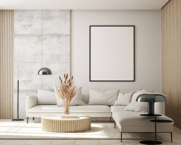 istock mock up poster frame in modern interior background, living room, Scandinavian style, 3D render, 3D illustration 1365806062
