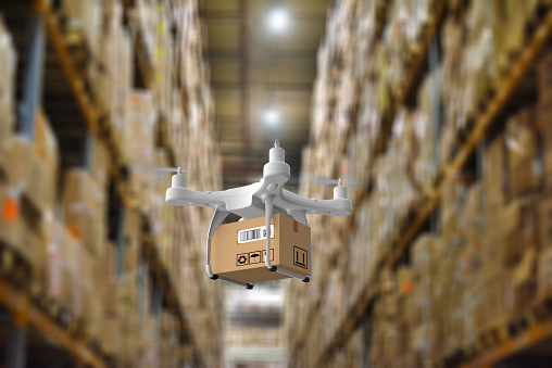 Delivery drone in warehouse