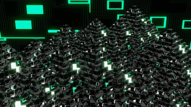 istock 3D Render. Abstract futuristic geometric shapes background. Cyberpunk 1365808232