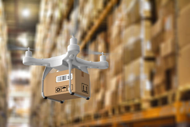 istock Delivery drone in warehouse 1365811429