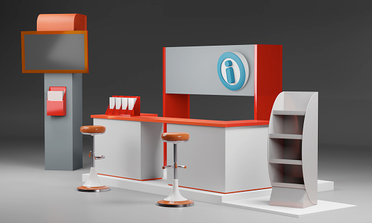 Red blank modern reception. Information desk or exhibition counter illustration.