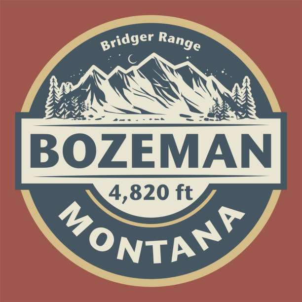 illustrazioni stock, clip art, cartoni animati e icone di tendenza di emblema con il nome di bozeman, montana - montana mountain mountain range rocky mountains