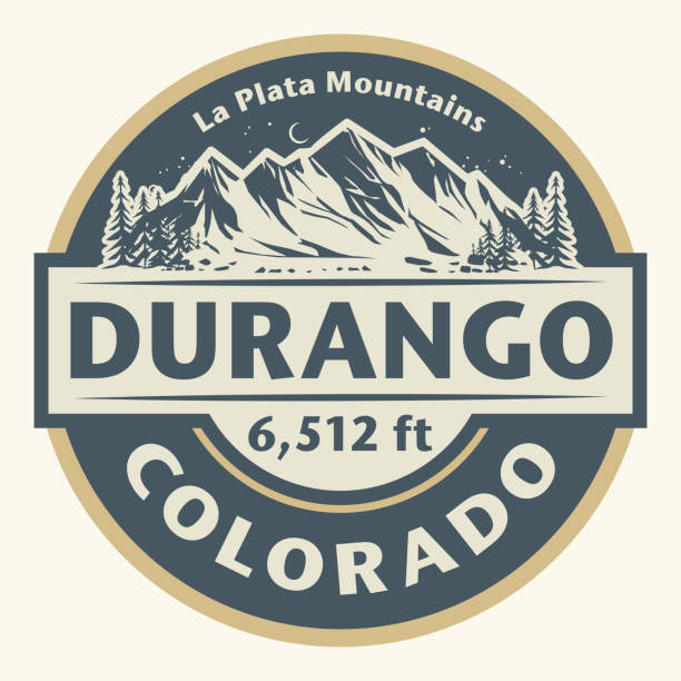эмблема с названием дуранго, колорадо - ski resort mountain winter mountain range stock illustrations