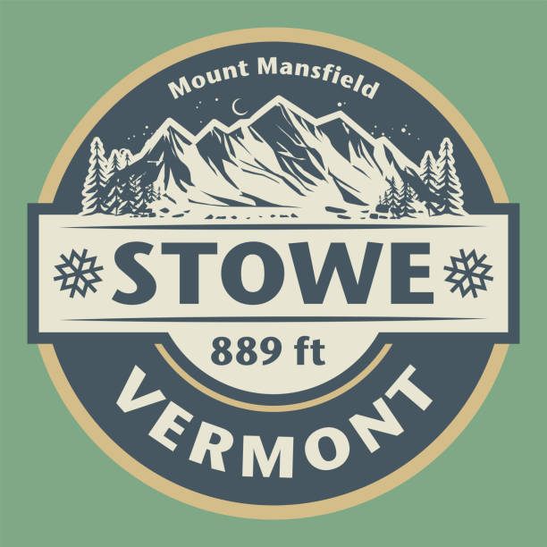 ilustraciones, imágenes clip art, dibujos animados e iconos de stock de emblema con el nombre de stowe, vermont - blue ridge mountains mountain mountain range appalachian mountains