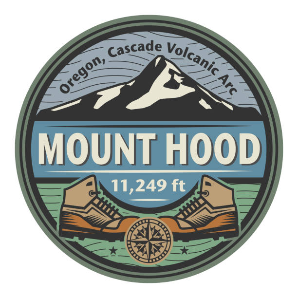 godło z nazwą mount hood, oregon - góra hood stock illustrations