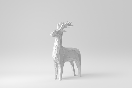 Abstract polygon deer on white background. Design Template, Mock up. 3D render.