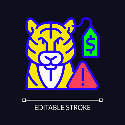 Wildlife smuggling RGB color icon for dark theme. Animals trafficking. Environmental crime. Simple filled line drawing on night mode background. Editable stroke. Pixel perfect. Arial font used