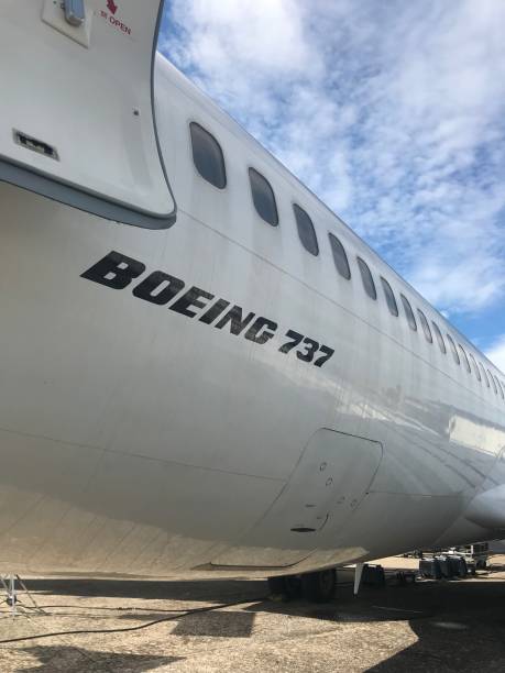 aquí podemos ver los aviones boeing 737 que están a punto de despegar en nápoles. - bowing fotografías e imágenes de stock