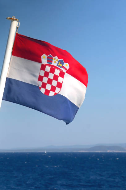 istock Croatian Flag and Adriatic Sea 1365832276