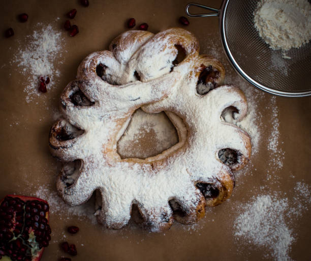 puff pastry pie with jam and powdered sugar