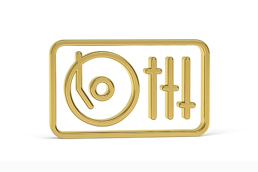Golden 3d DJ mixer icon isolated on white background - 3d render