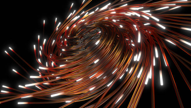 istock Beautiful abstract glass trails on a black background. Modern technological background. Futuristic design. 3d rendering image. 1365839191