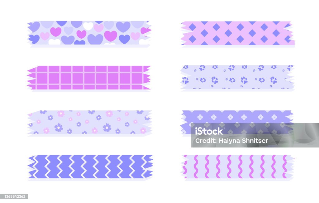 Set Of Colorful Patterned Washi Tape Strips Cute Decorative Scotch