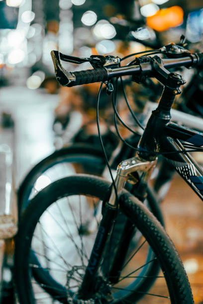 istock Close up of bicycle under night light 1365842378