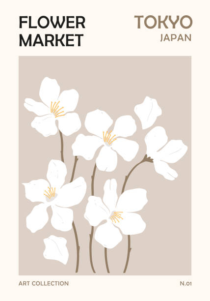 abstrakcyjna ilustracja kwiatowa. plakaty estetyczne, sztuka kwiatowa, druk botaniczny - flower market stock illustrations