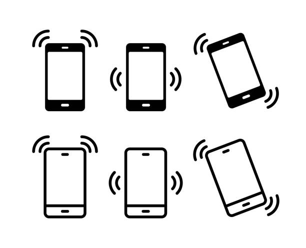 Vibration alert in smartphone icons vector art illustration