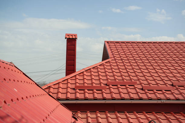 istock Red roof from from metal tile 1365846965