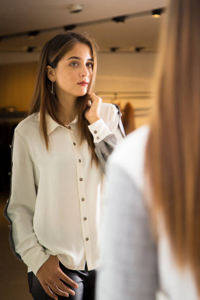istock Fashion Model Wearing White Shirt 1365847193