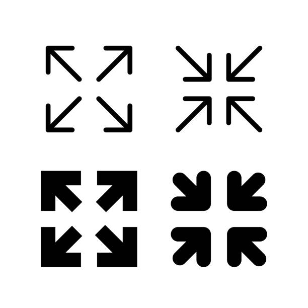 Full screen and exit full screen icons User interface icons. Full screen and exit full screen icons. large stock illustrations