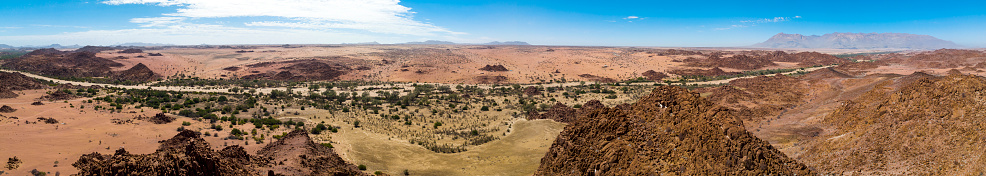 Panoramic view of the Ugab river and Brandberg in the background