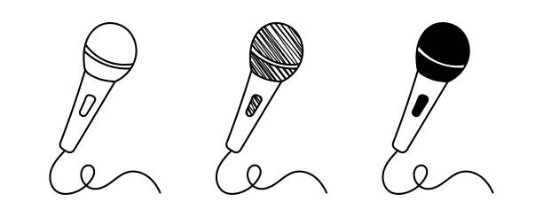 Set of hand-drawn vector microphones in doodle cartoon style Set of hand-drawn vector microphones in doodle cartoon style microphone drawings stock illustrations