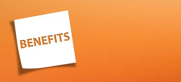 Photo of Benefits concept with white note paper on orange background