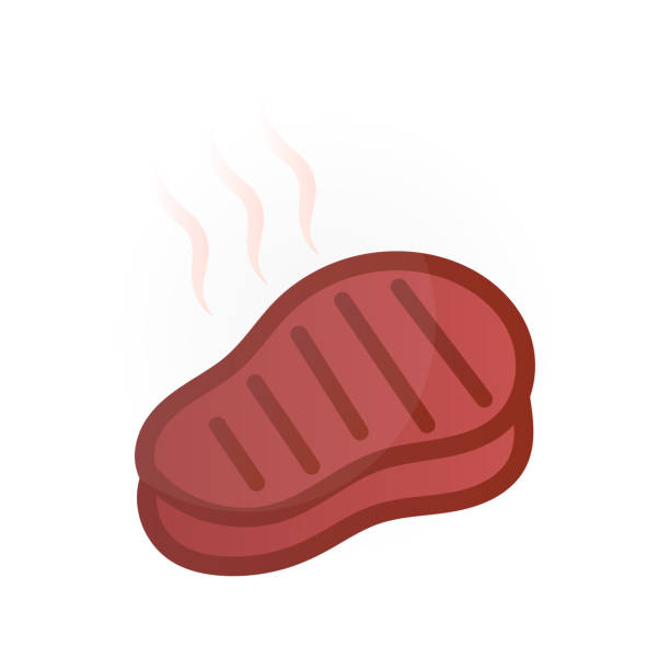 ilustraciones, imágenes clip art, dibujos animados e iconos de stock de icono de carne sobre un fondo blanco, ilustración vectorial - strip steak steak barbecue grill cooked